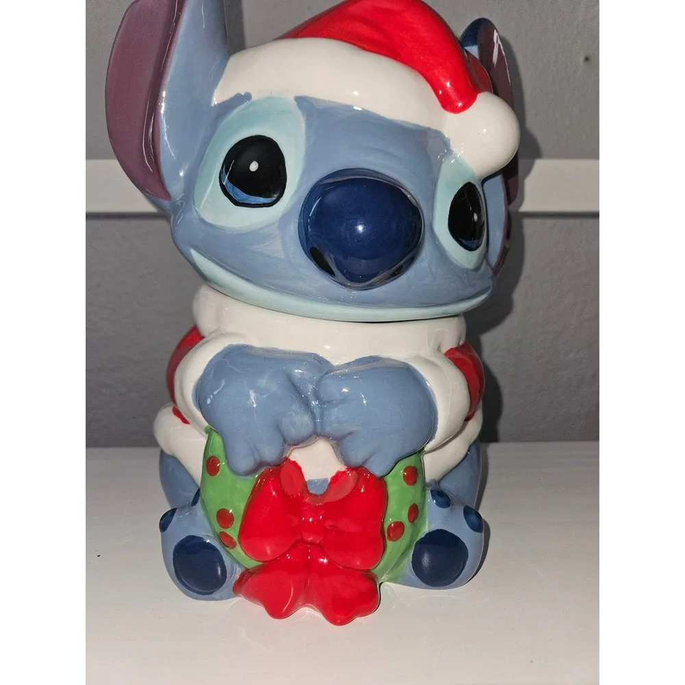 Zrike Brands Stitch Cookie Jar Blue Santa Christmas Disney
